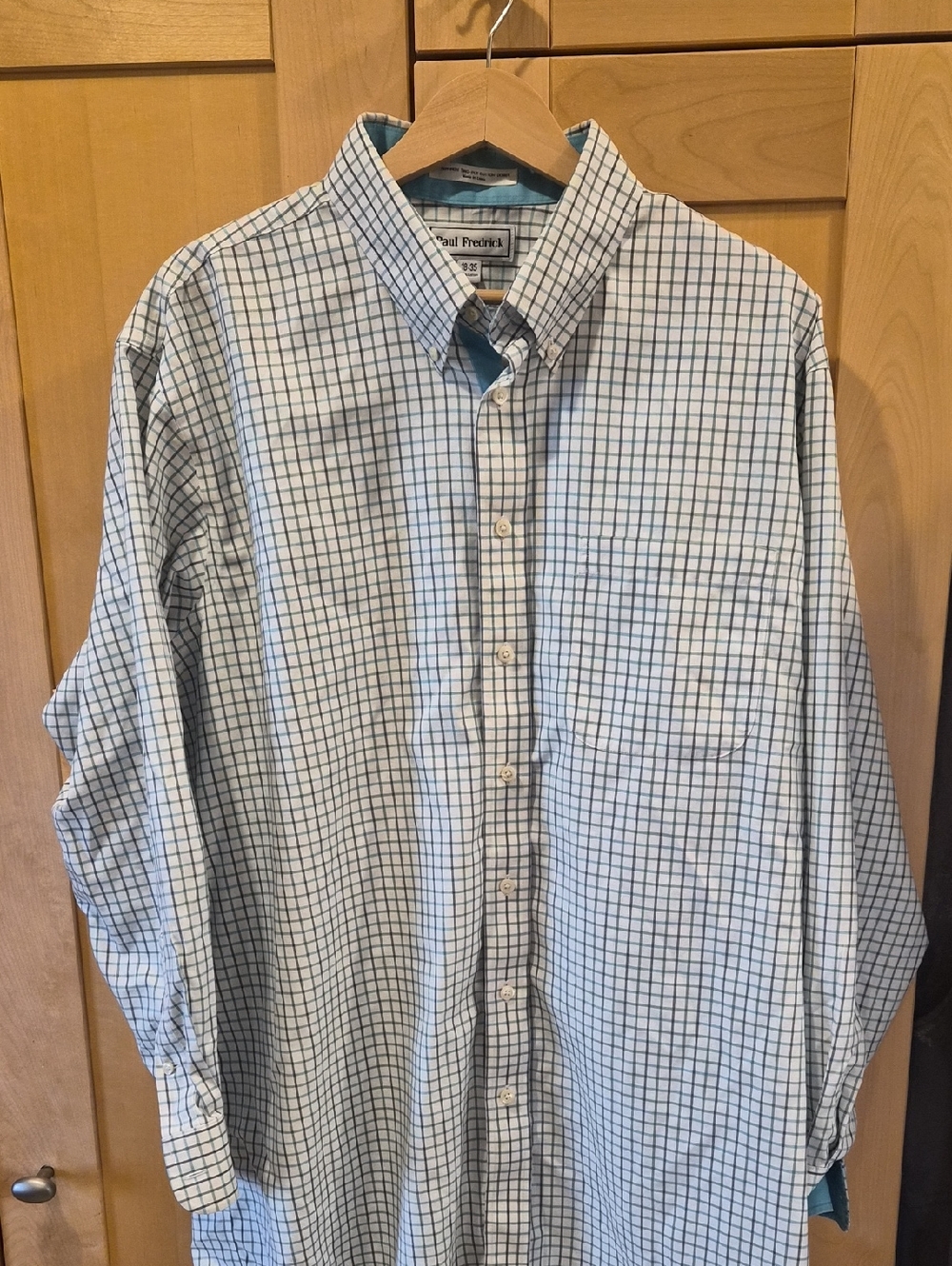 Paul Fredrick Blue and White Windowpane Button-Down Dress Shirt